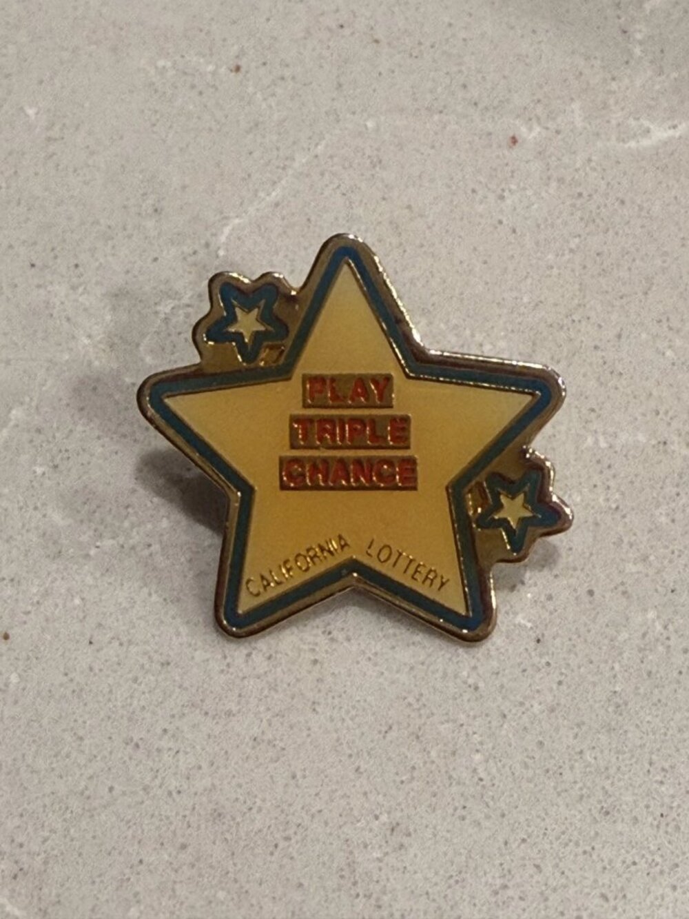 "Play Triple Chance" California Lottery Lapel Pin Vintage Star Color Pin, 1 x 1"